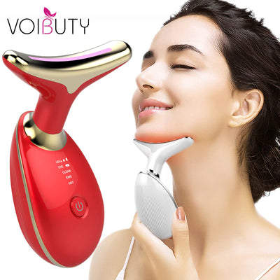 EMS Thermal Neck Lifting and Tighten Massager Electric Microcurrent Wrinkle Remover LED Photon Face Beauty Device for Woman