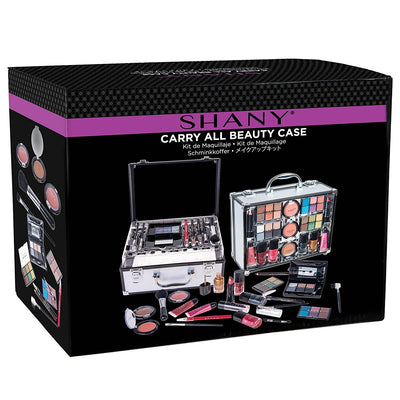 Carry All Trunk Makeup Train Case with Re-Usable Aluminum Makeup Storage Case. Non Toxic Color Make up Set with Eye Palettes, Blushes,Makeup Powders, Manicure, Pedicure and Makeup Brushes.